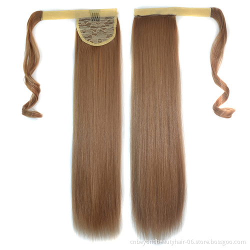 Straight Ponytail Extensions 24 Inch Long Wrap Around Synthetic Hair Piece Clip in Ponytail Hair Extensions Hairpiece for Women